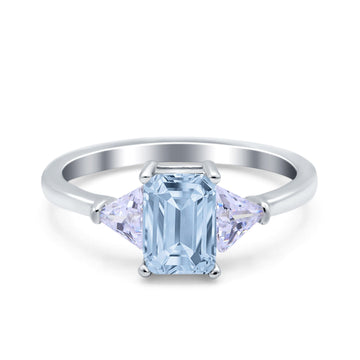Emerald Cut Art Deco Engagement Ring Simulated Aquamarine CZ 925 Sterling Silver